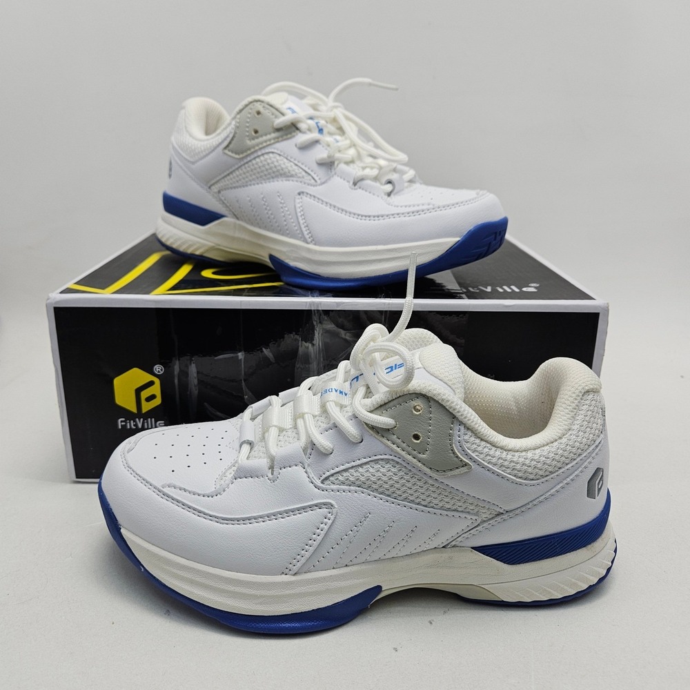 FitVille Court Tennis Amadeus Womens 7W White Blue Athletic Shoes CTAWHITE5W